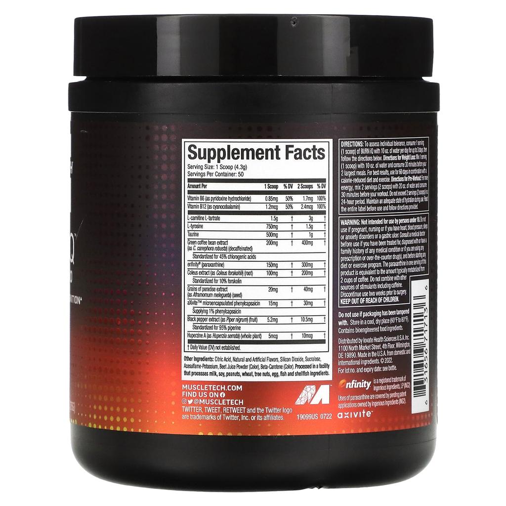 Muscletech Burn iQ, Smart Thermo, Mango Chili Lime Flavor, 7.58 Oz (215 G)