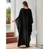 Women's Boho Style Cover Up, Plus Size Solid Color V Neck Batwing Sleeves Woven Design Loose Fit Beach Kaftan Dress