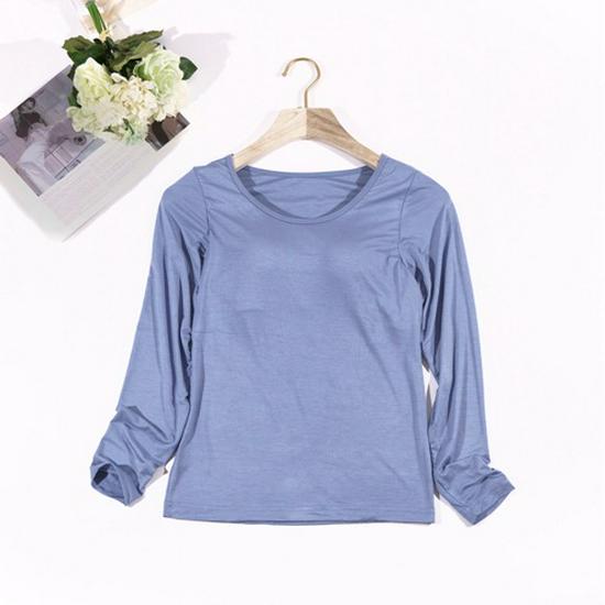 Женский однотонный топ с длинным рукавом и встроенной чашкой бюстгальтера – простой осенне-зимний стиль