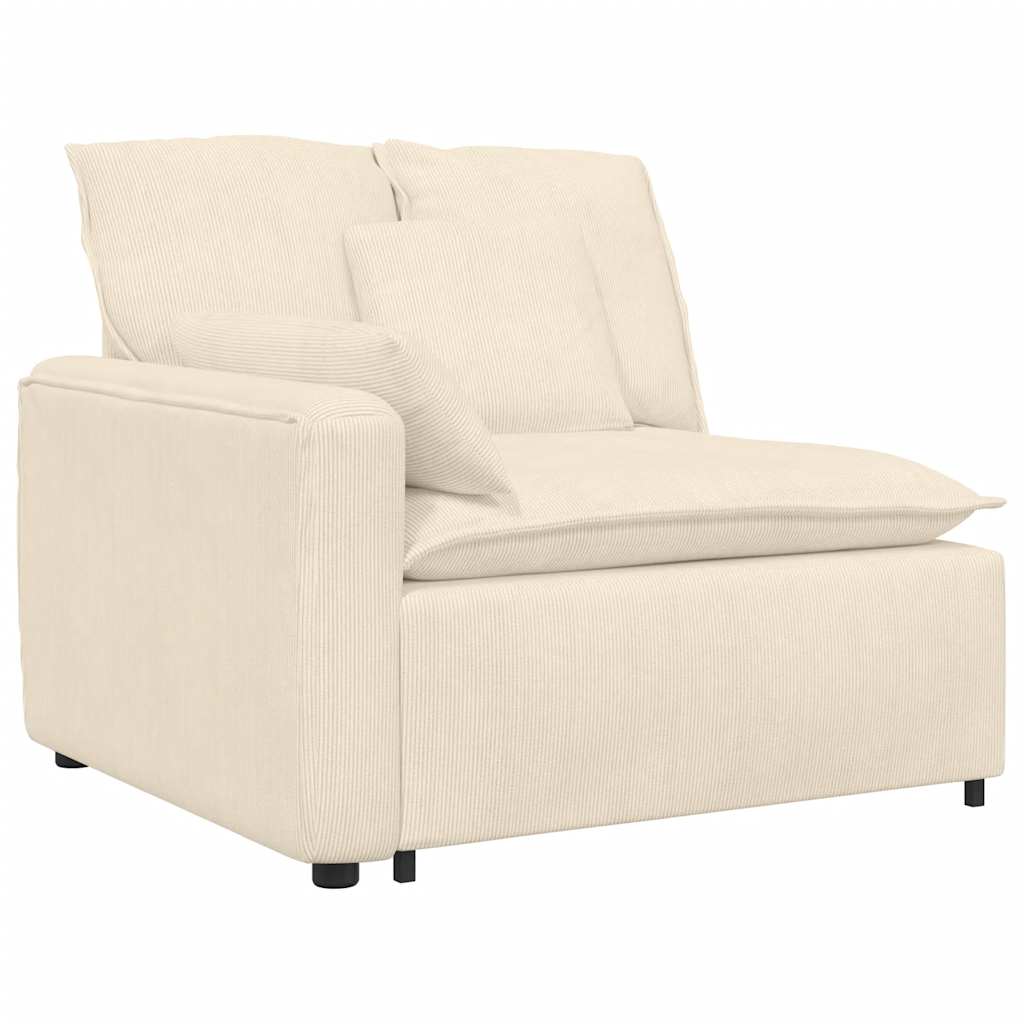 Modular Sofa End Module with Armrest and Cushions Cream 100 cm