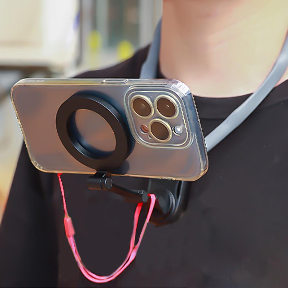 Магнитное крепление на шею POV/Vlog Selfie Phone Mount Регулируемый угол наклона Силиконовый держатель Hand Free для телефона Samsung Huawei