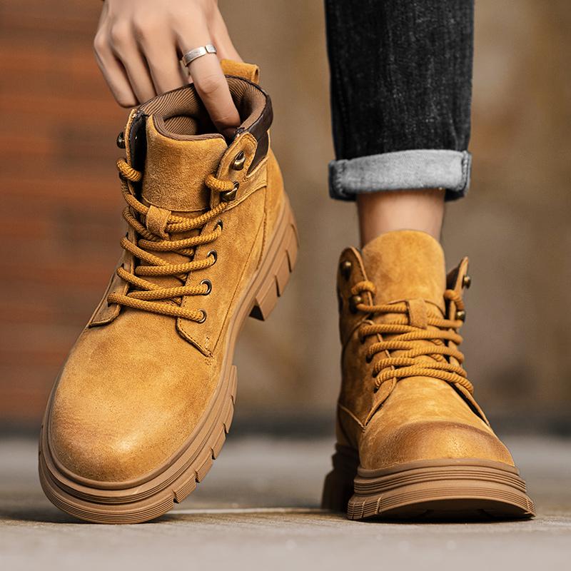 Модные винтажные мужские ботильоны на платформе из натуральной кожи, осенние британские ботинки челси, уличные нескользящие повседневные рабочие ботинки, ботинки для мужчин