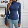 Осенняя женская блузка Y2K Solid Slim Half High Neck Long Sleeve Top