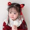 2pcs Hanfu Headdress Children Red Hairclip Flower Tassel Bow Wig Braid Hairpin New Year Headwear