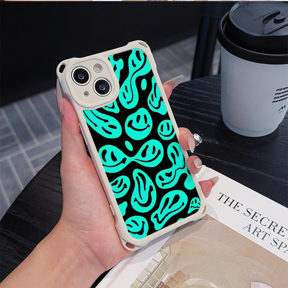 Мягкие чехлы для телефонов Ae88 Lovely Smiley Art для iPhone 16 15 14 13 12 11 Pro Max XR с ремешком на запястье, защитной крышкой для углов