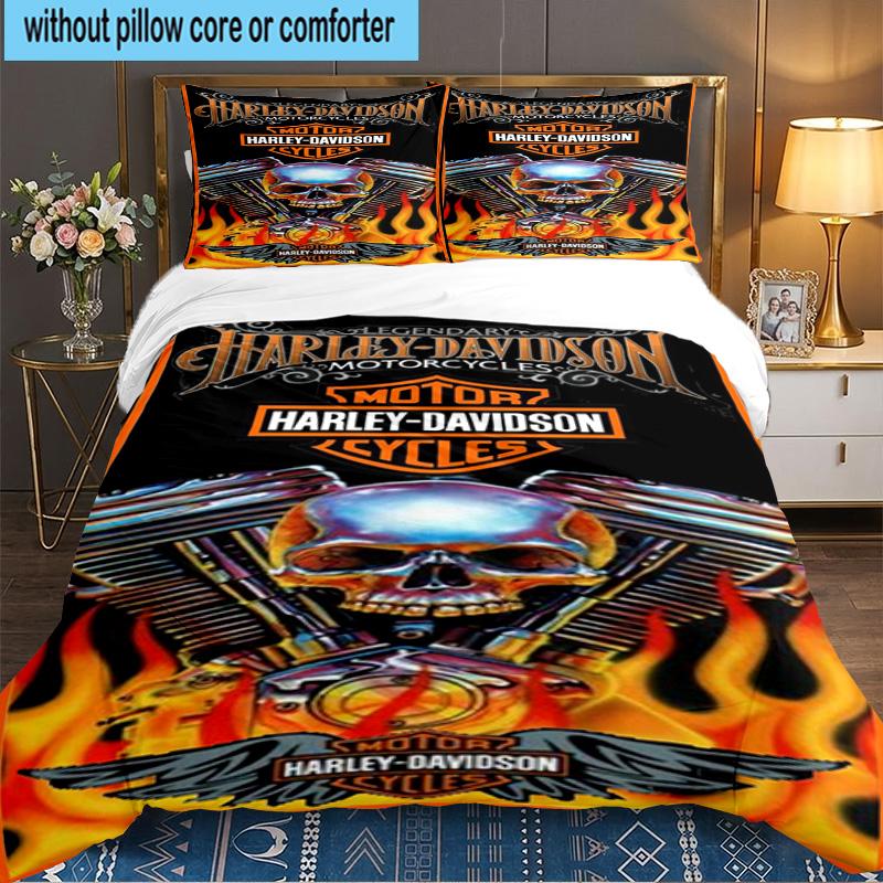 Harley-davidson Motorcycle Artwork 3PCS Bedding set,Ideal for 1pc Duvet Cover And 2pcs Pillowcases Perfect for Fan gift,Ideal for Bedroom, Dormitory