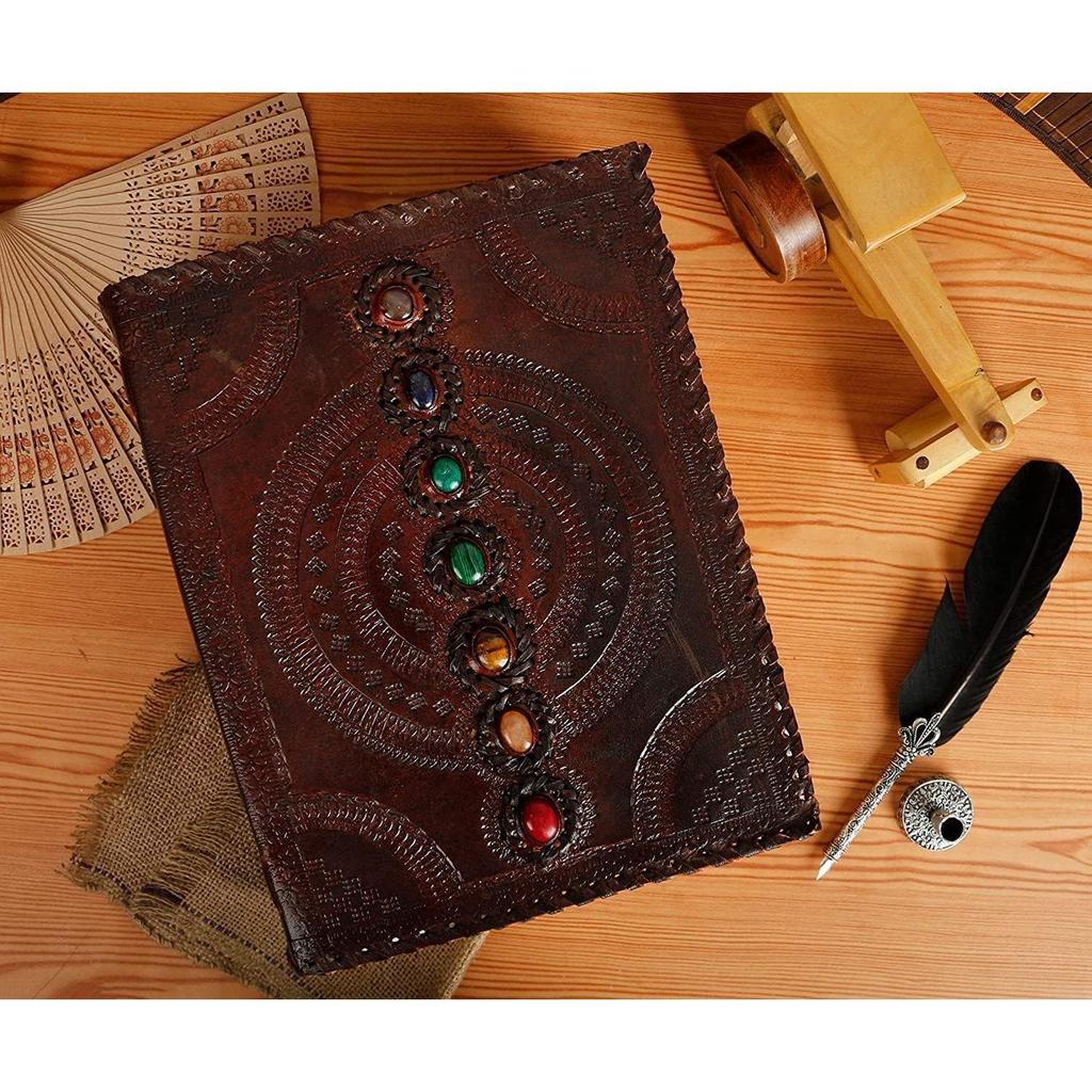 Журнал из толстой кожи на 600 страниц, большой кожаный блокнот из семи камней, пустой журнал, книга ручной работы, альбом для рисования, повседневного использования (10*13 дюймов)