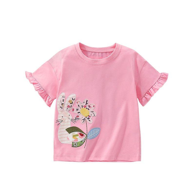 Трансграничная летняя футболка Malwee для девочек, новинка, с круглым вырезом, модная, для детей младшего и старшего возраста, с коротким рукавом, в западном стиле, детские топы