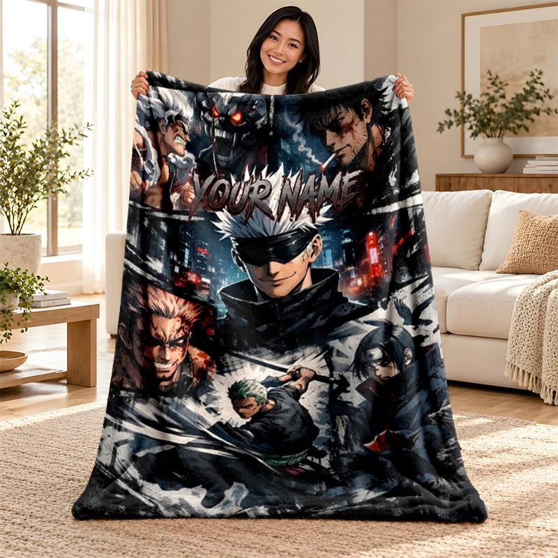 Jujutsu Kaisen Custom Name Fleece Blanket Personalized Soft Cozy Throw Blanket Customized Gift for Birthday Christmas