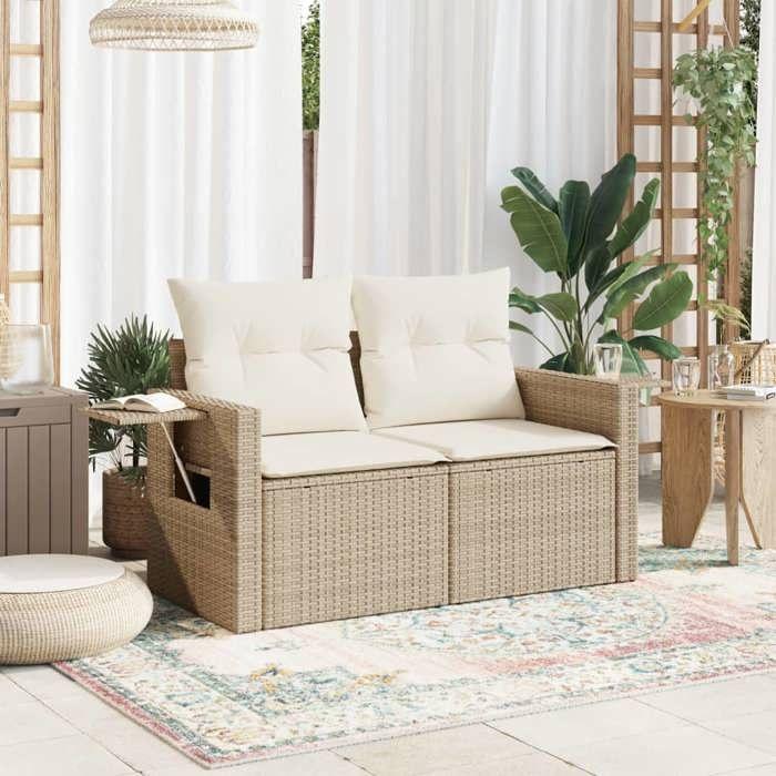 VidaXL Canapé de jardin avec coussins 2 places beige résine tressée 366079