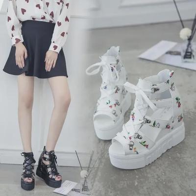 Летние женские римские сандалии 2020 года: Перекрестный ремешок в тон, каблук-танкетка 12 см, открытый носок