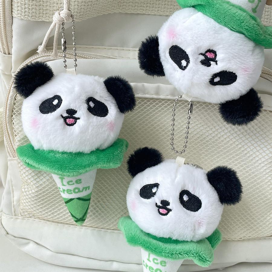 Adorable Mini Panda Plush Toy Keychain Soft Cotton Cute Animal Doll White Green