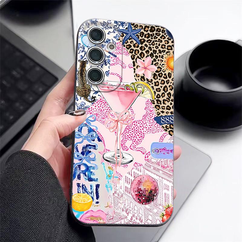 Pink Goblet Bowknots Disco Ball Pattern Case For Samsung Galaxy A57 A56 A55 A54 5G A37 A36 A35 A34 A17 A16 A15 A14 Leather Texture Silicone Cover