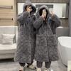PLUS SIZE Long Hooded Robe Sleepwear Cotton-Padded Flannel Coouple Pajamas Set Winter Loose Homewear Thickened Warm Nightwear