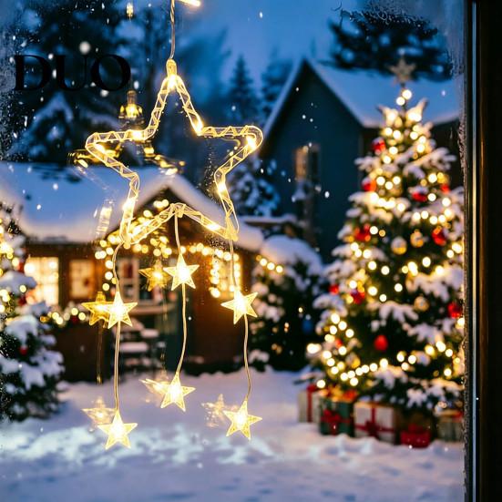Gift for Holiday Decoration LED Christmas Window Star Decoration, Battery Operated Hanging Warm Winter Home Seasonal Lighting Lighted Shaped