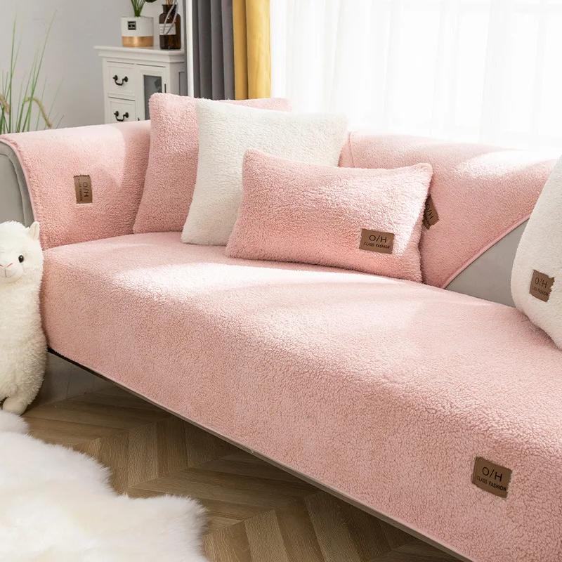 Подушка для дивана Winter Lamb Plush, утолщенная подушка для сиденья, полотенце для дивана, нескользящий коврик, современный чехол для углового дивана L, декор для гостиной и дома