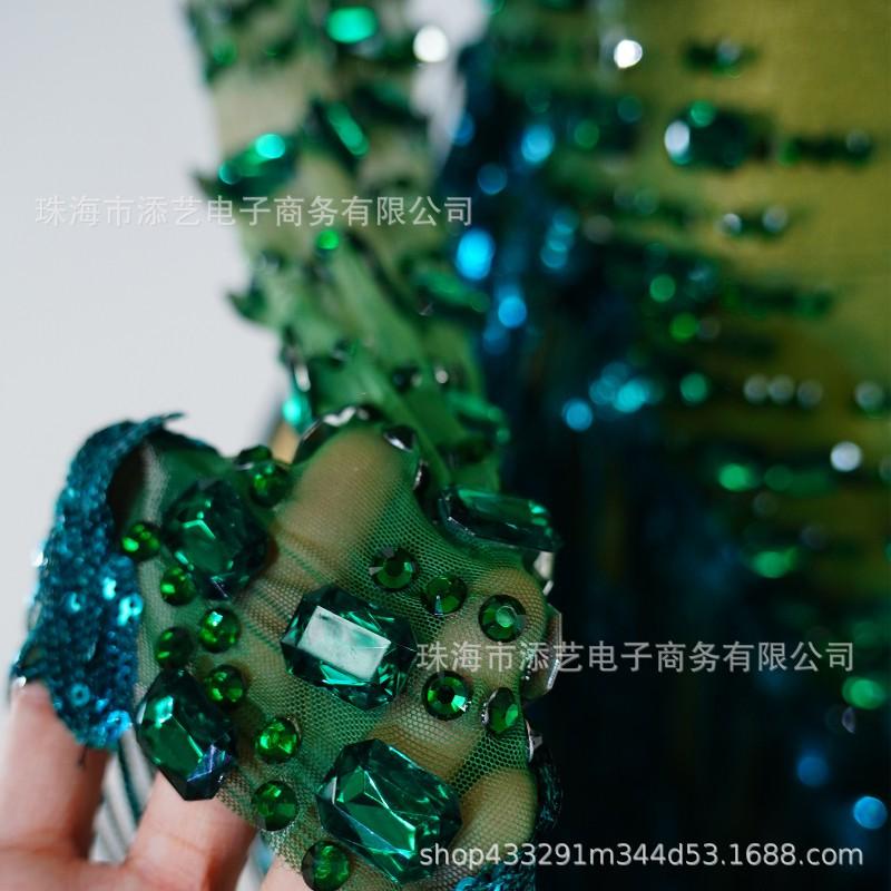 Green Fringe Rhinestone Latin Dance Performance Dress Stage Show Party Competition