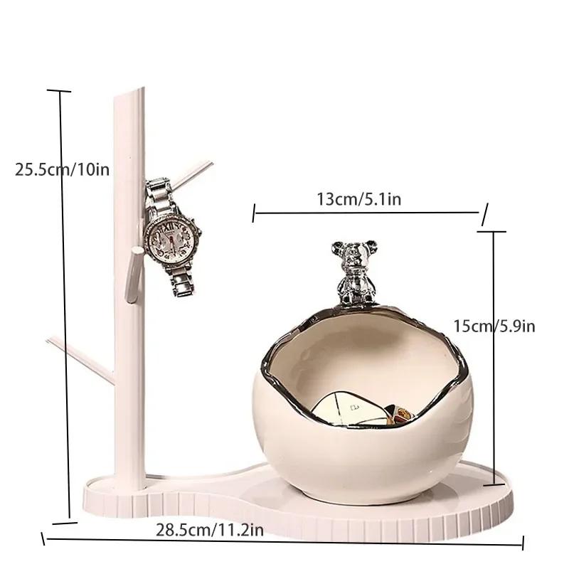 Ceramic Bear Tray Statue Accessory Storage Key Holder Candy Bowl Jewelry Earrings Suitable for Home Modern Table Office Decor