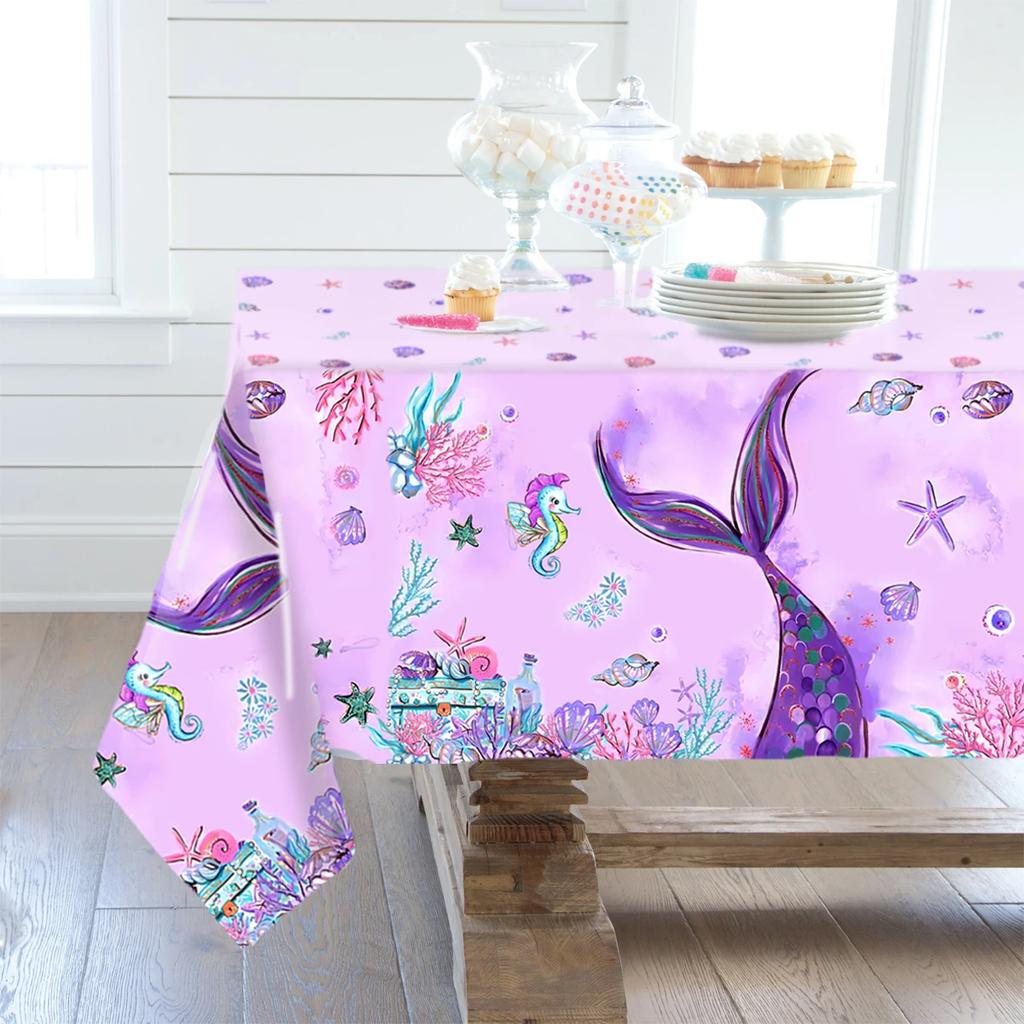 3pcs Little Mermaid Disposable Tablecloths Mermaid Birthday Party Decor 1st Birthday Girl Under the Sea Party Supplies Baby Shower