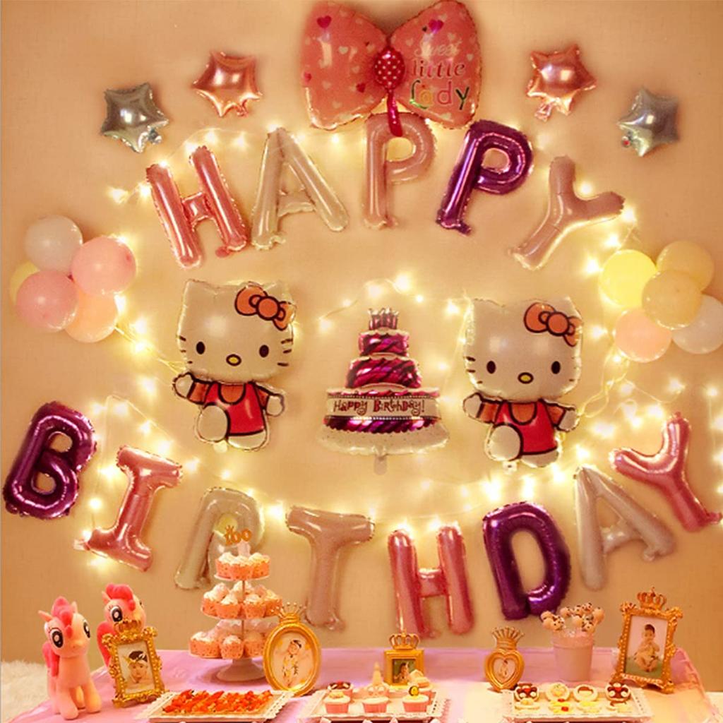 Fantasyon Hello Kitty Girls Birthday Happy Birthday Garland Decoration Set Balloons Party Balloons Pad Balloons Cake Topper 33 Piece Set