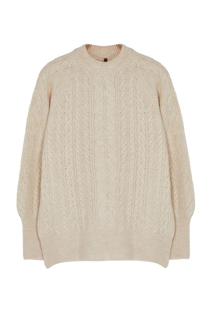 Women's Fashionable Stylish Plus Size Sweater Stone Hair Braided Soft Textured Knitwear Sweater