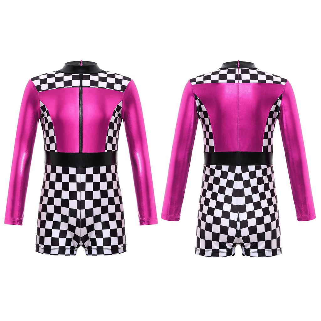 Костюм гонщицы, гоночный автомобиль, с длинным рукавом, клетчатый принт, молния сзади, короткий комбинезон, костюм для косплея