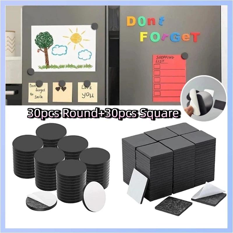 Self Adhesive Rubber Magnets 30/60 PCS Square Round Strong Magnetic for Business Card Making Exhibition Display Use