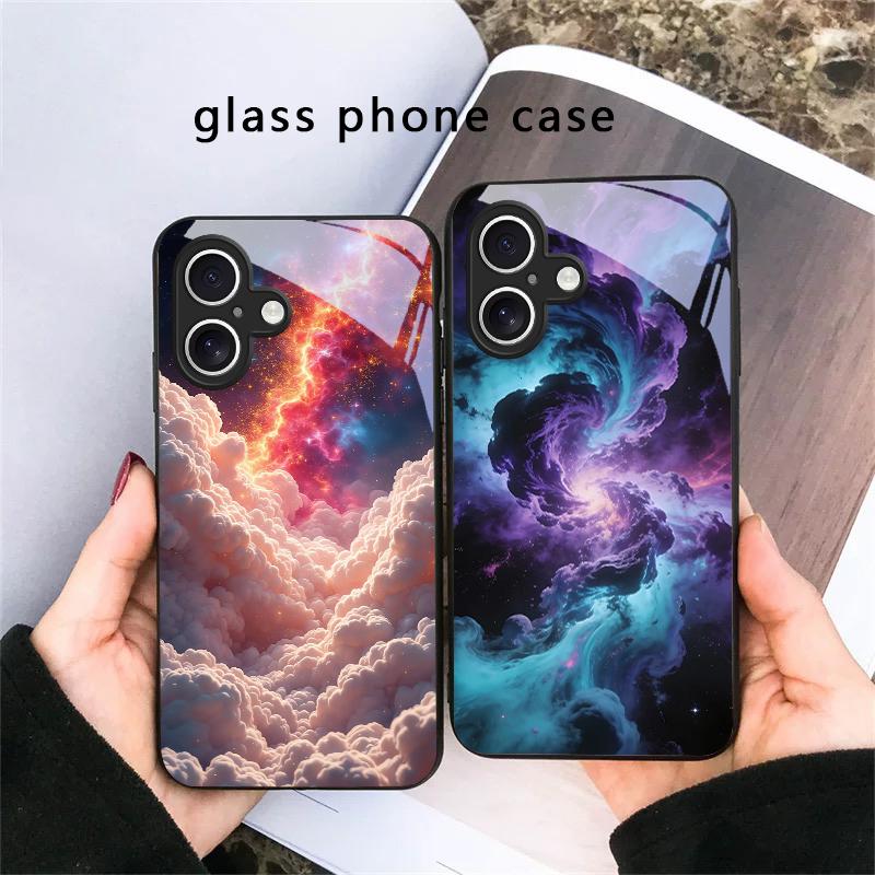 Горячий оранжево-золотой цвет Для iPhone 17 Air 16 E 15 Plus 14 Pro Max 13 12 mini 11 5 6 7 8 Plus XR XS Max SE Черный стеклянный чехол для телефона