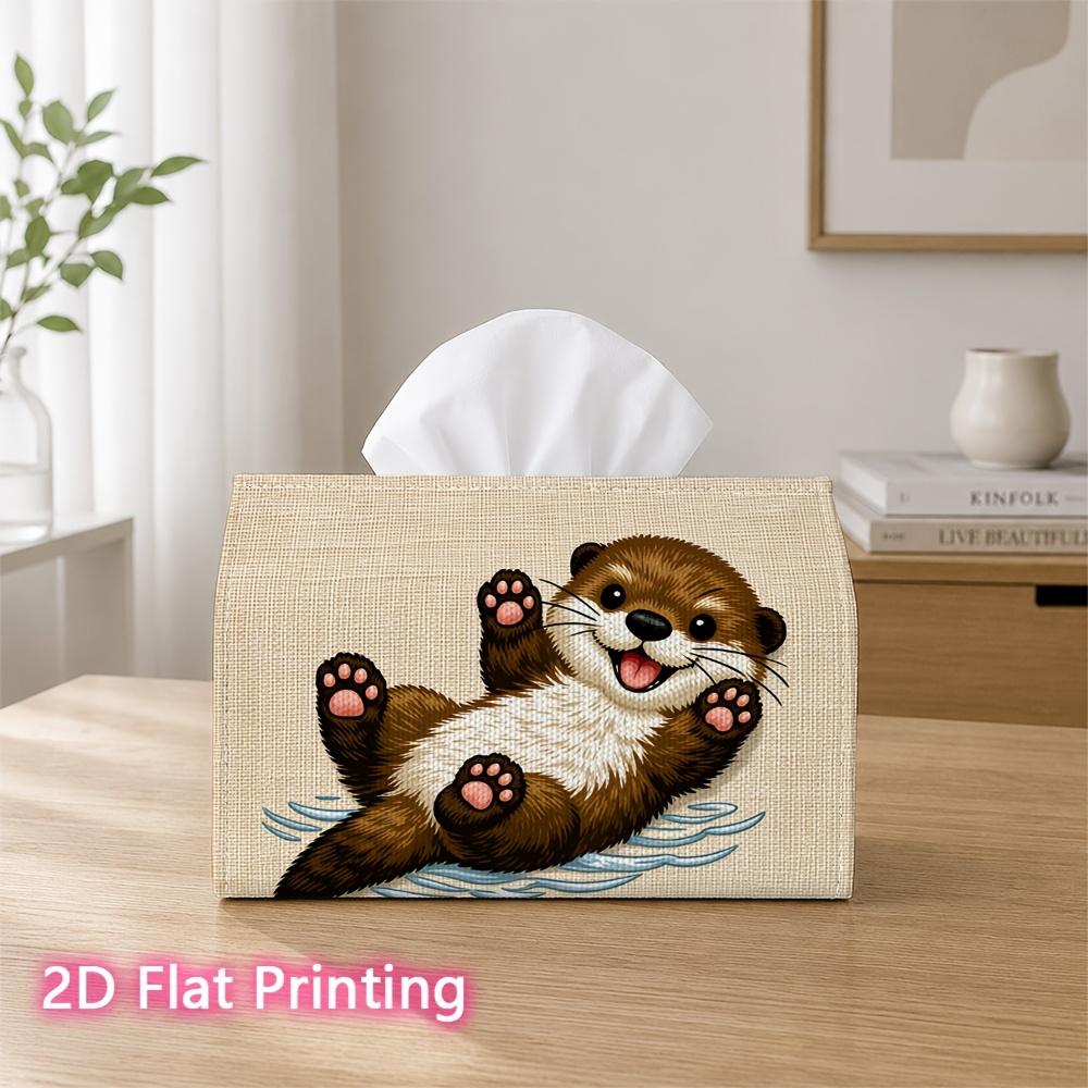 1pc 2D Flat Printed 17.78X10.92X12.95cm Tissue Box Playful Otter Lying on Back Cute Animal Illustration Decorative Napkin Storage for Living Room And