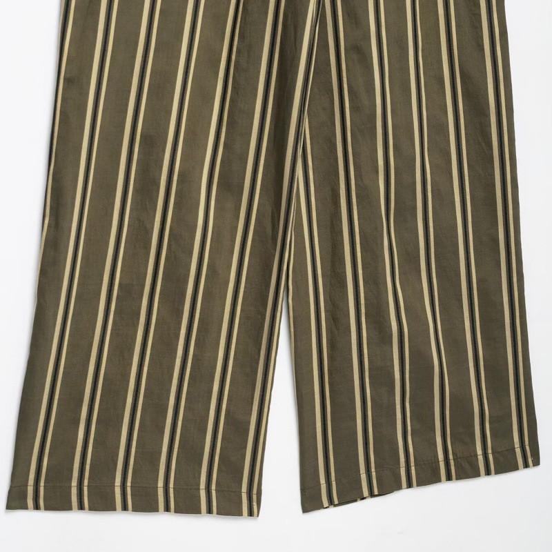 Womens Striped Straight Leg Trousers With Waist Belt Olive Green Casual Pants 2026
