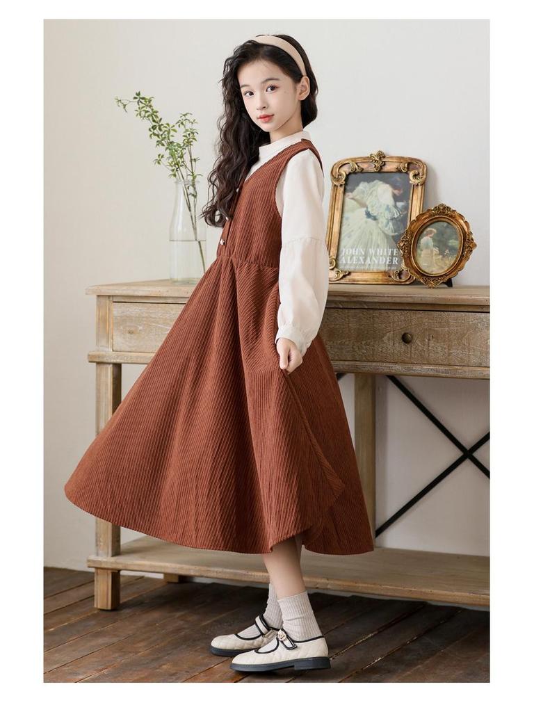 Платье принцессы CUHK для девочек, с длинным рукавом, с эффектом двухслойности - Модный осенне-зимний стиль