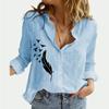 Women Fashion Lapel Collar Shirt Summer&fall Casual Long Sleeve T-shirt Print Cotton Linen Top Female Loose Buttoned Blouses