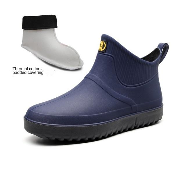 Мужские нескользящие водонепроницаемые непромокаемые сапоги, обувь для кухни, работы, автомойки, резиновая обувь, модная повседневная непромокаемая обувь до щиколотки, сохраняющая тепло зимой