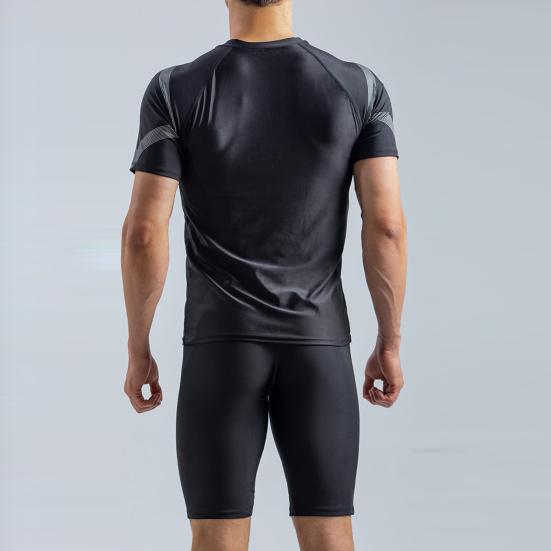 2 шт./компл., мужской купальник со средней посадкой и круглым вырезом с коротким рукавом и принтом, облегающая футболка, комплект для плавания, пляжная одежда