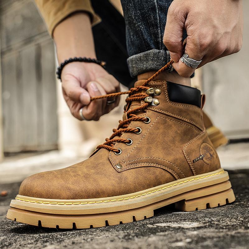 2024 New Men's Boots High Top Motorcycle Boots Fashion Leather Shoes Casual Outdoor Ankle Boots Male Sneakers Bota Masculina