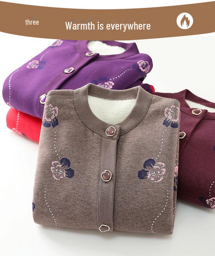 Вязаный кардиган «бабушка» осень/зима 2024 года для женщин среднего и пожилого возраста, а также теплый бархатный свитер-пальто.