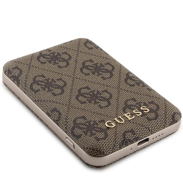 Powerbank indukcyjny 15W Guess 5000mAh Leather Metal Logo MagSafe Brązowy