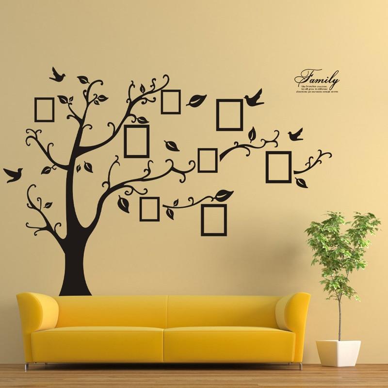 Large 250*180cm/99*71in Black Photo Frame Tree Wall Decals Self Adhesive Family Tree Wall Stickers Murals Wall Art Home Decor