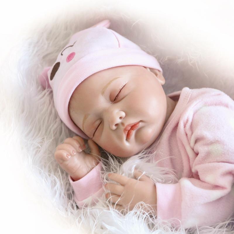 22'' 55 Cm Cute Fat Reborn Baby Doll Closed Eyes Soft Cloth Body Newborn Babies Doll Exquisite Color Drawing Skin Rebirth Dolls for Kids Birthday Gift