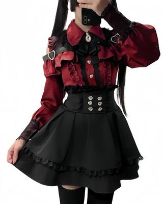 Комплект с платьем с открытыми плечами и длинной пряжкой в виде сердца и милой французской девичьей стильной блузкой и и Зимний [BIIYUHN] Женский 3 предмета Рукава, Деталь,