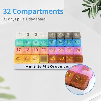 Портативная коробка для ежемесячных таблеток на 32 сетки, большая емкость, съемный органайзер для таблеток, прозрачные крышки, компактный контейнер для таблеток