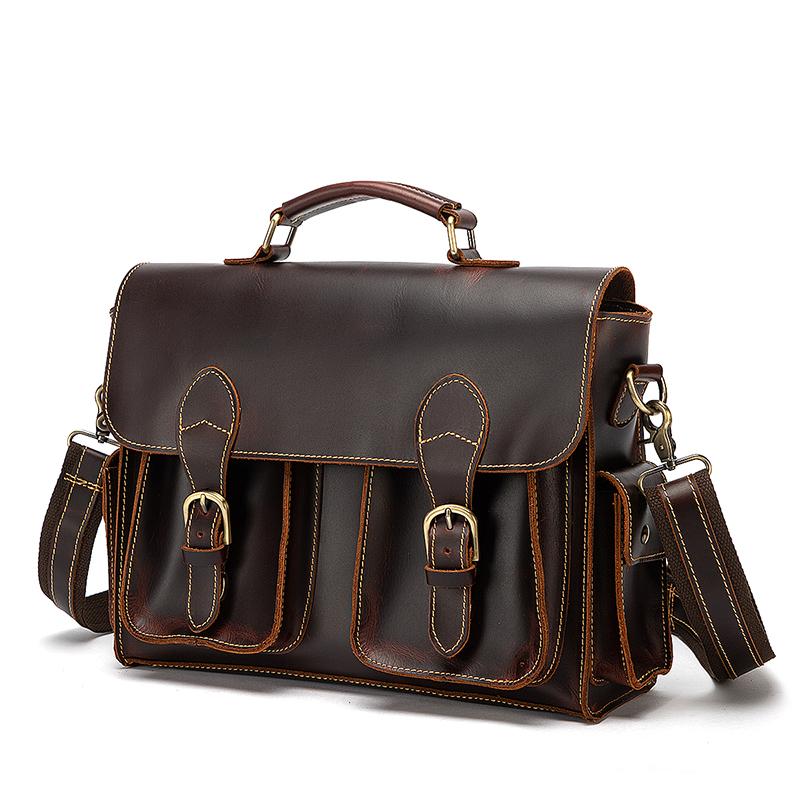 Men Crazy Horse Leather Antique Vintage Design Business Briefcase Laptop Bag Attache Messenger Bag Tote Portfolio