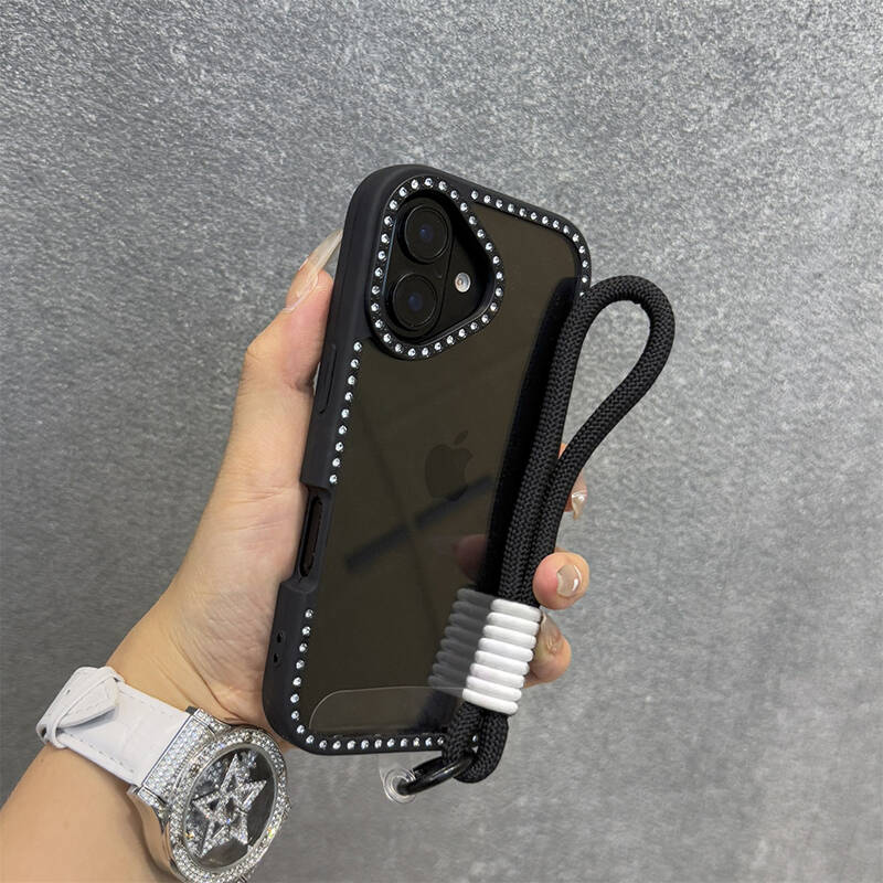 Прозрачный чехол для телефона со стразами и блестками для iPhone 16 16E 15 14 13 12 11 Pro Max 16Plus 16Pro С ремешком-шнурком