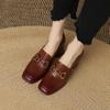 2024 Spring New Genuine Leather Women Shoes Leisure Women Slip-On Shallow Pumps Square Toe Heels Shoes Women Zapatos De Mujer