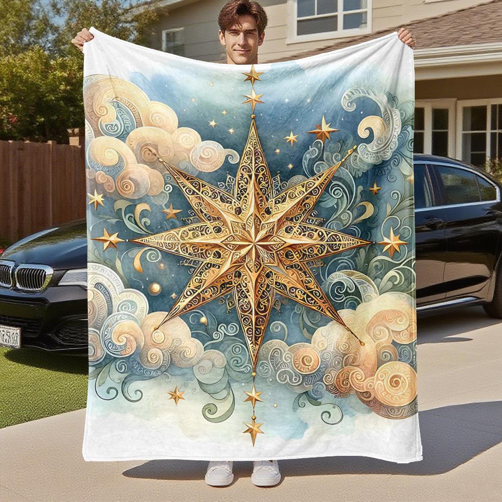 1PC Star CloudOutdoor Flannel Blanket - Soft Plush Decor for Picnics, camping, Bedroom, Playroom, Office, or Lunch Break 1237A