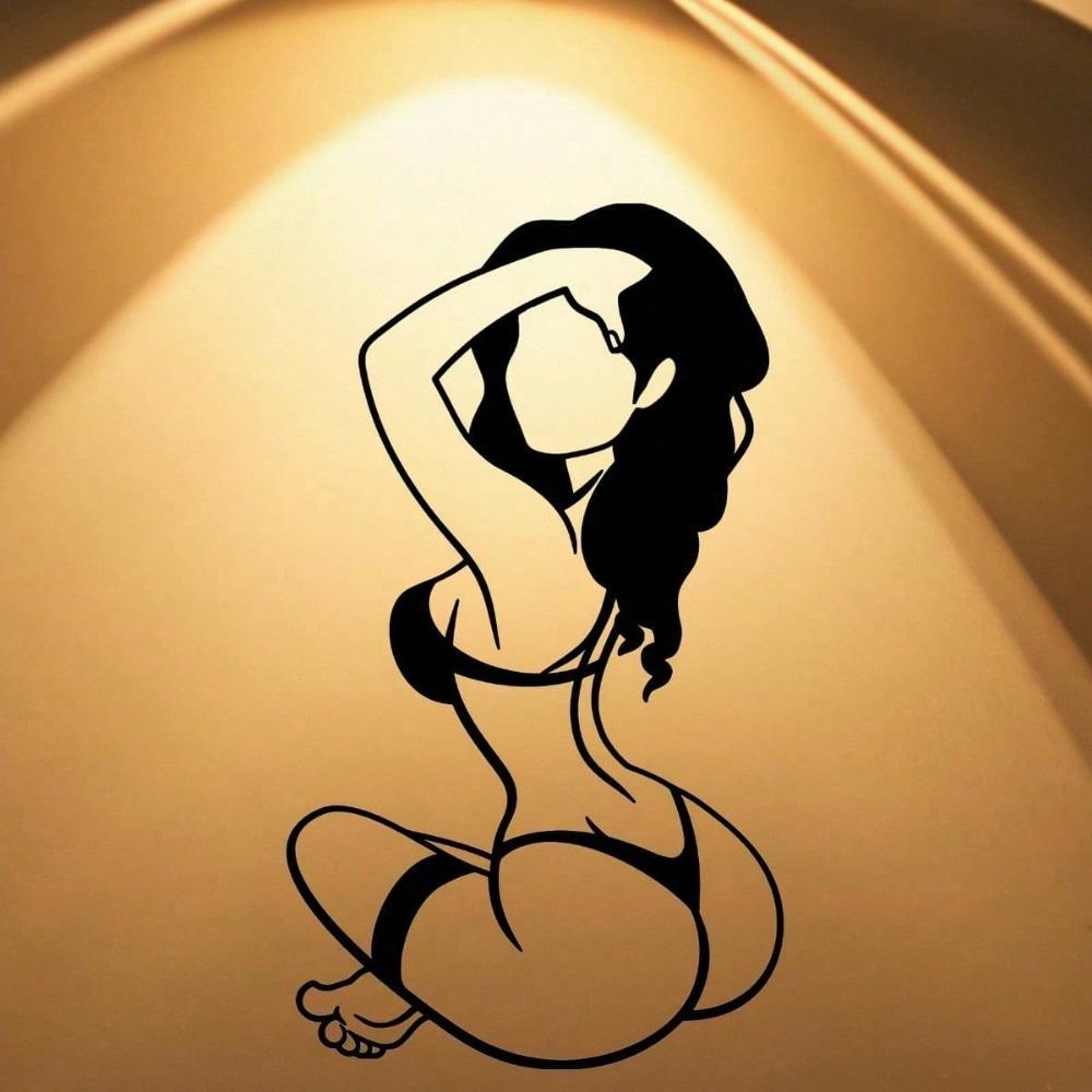 1 часть металлической настенной декоративной картины - абстрактный силуэт женщины в бикини в черно-белом цвете