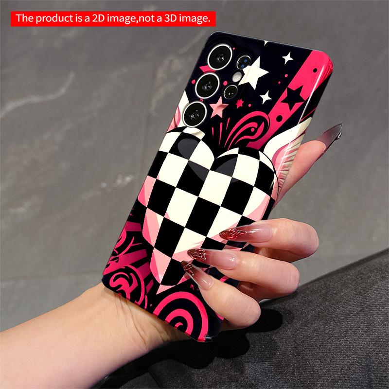 2DFlat Samsung phone case Checkered Heart with Wings and Stars Applicable to Galaxy S22 S23 S24 S25ULTRA S26 A12 A13 A14 A15 A16 A34 A35 A54 A55