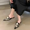 2024 New Women's Shoes Embroidered Slim Heel Sandal Slippers Small Square Head Velvet Flat Bottom Slippers Large 41