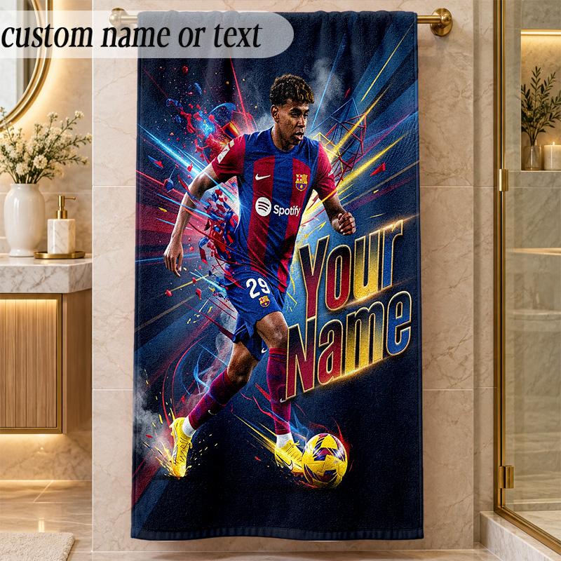 Beach TowelLamine Yamal Custom Name Text Personalized Soft Towel for Beach Pool Indoor Home Decor Gift