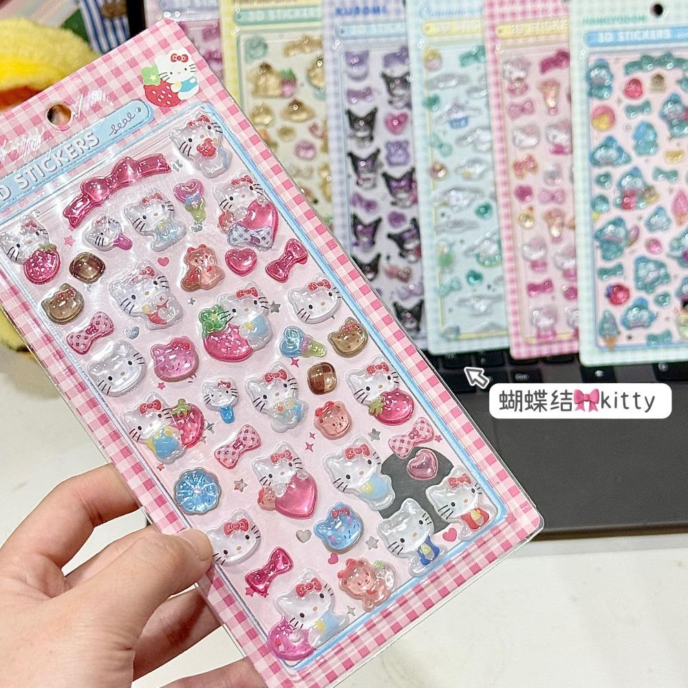 Кавайные Хелло Китти Куроми Синнаморолл 3D Стикеры Sanrio Аниме Прозрачный Желе Кристалл Декоративный Стикер Телефон DIY Детская Игрушка